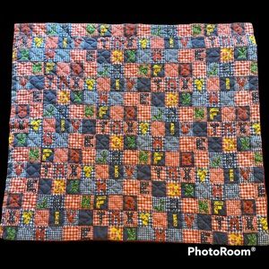 VTG Handmade Baby Quilt, Letters & Checks, Old Fashioned
